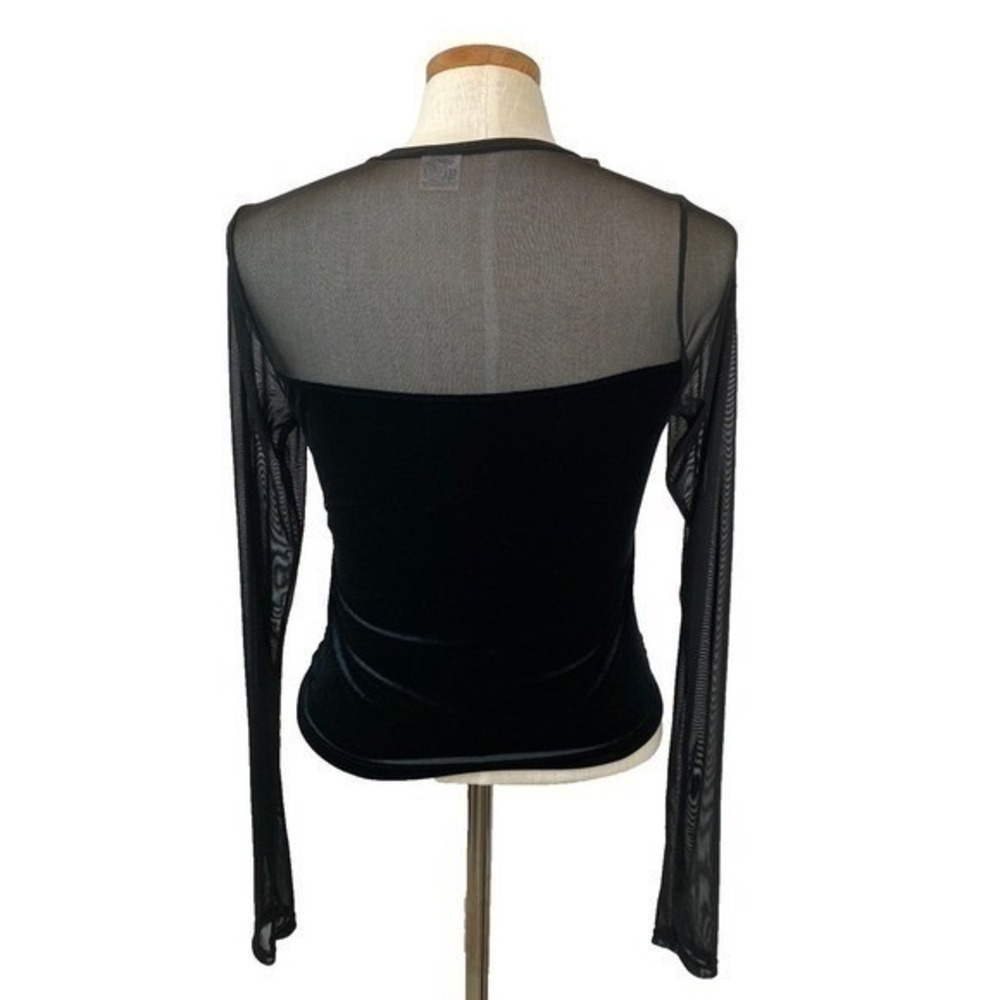 Y2K Whimsigoth Sheer Velvet Mesh Long Sleeve Top Women M Black Fairy Grunge‎ - Picture 3 of 10